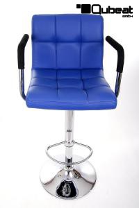 Design Barhocker blau hhenverstellbar mit gepolsterter Rckenlehne und abnehmbarer Armlehne - "Theo"