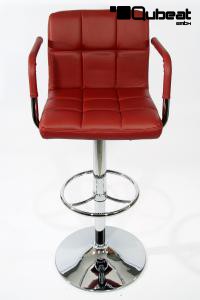 Design Barhocker B-WARE weinrot hhenverstellbar mit gepolsterter Rckenlehne und abnehmbarer Armlehne - "Theo round"