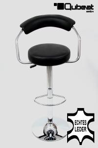 Design Barhocker schwarz ECHT LEDER in der Hhe verstellbar mit Lehne - "Sven"