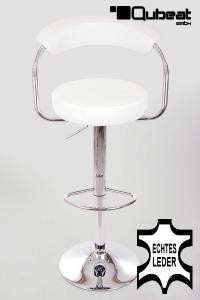 Design Barhocker wei ECHT LEDER in der Hhe verstellbar mit Lehne - "Sven"