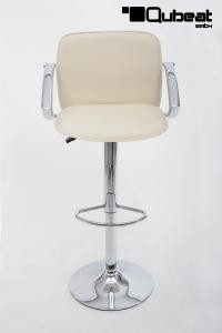 Design Barstool creme-coloured height adjustable with padded backrest and chrome plated armrest - "Barbara"