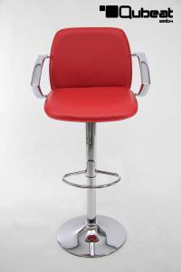 Design Barstool red height adjustable with padded backrest and chrome plated armrest - "Barbara"