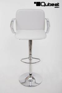 Design Barstool white height adjustable with padded backrest and chrome plated armrest - "Barbara"
