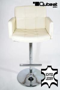 Designer Barstool beige REAL LEATHER height adjustable upholstered backrest and armrest - "Leonardo"