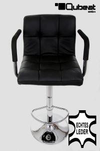 Designer Barstool  black GENUINE LEATHER height adjustable with padded backrest and removable armrest - "Theo"
