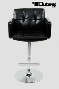 Designer Barstool black height adjustable upholstered backrest and armrest - "Leonardo"