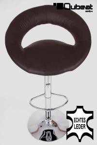 Designer Barstool brown REAL LEATHER height adjustable by gas lift action - "Clemens"