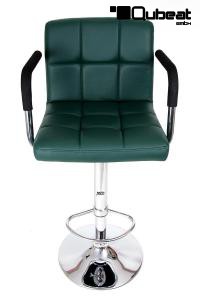 Designer Barstool dark green height adjustable with padded backrest and removable armrest - "Theo"
