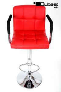 Designer Barstool red height adjustable with padded backrest and removable armrest - "Theo"