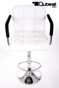 Designer Barstool  white GENUINE LEATHER height adjustable with padded backrest and removable armrest - "Theo"
