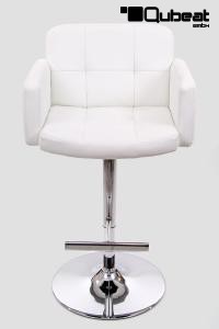 Designer Barstool white height adjustable upholstered backrest and armrest - "Leonardo"