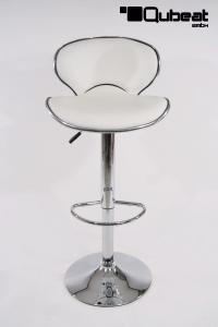 Designer Barstool  white padded height adjustable by gas lift action - "Tom"
