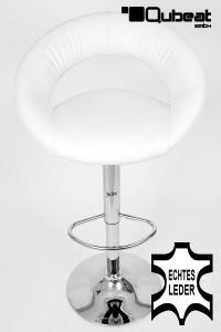 Designer Barstool  white REAL LEATHER height adjustable by gas lift action - "Clemens"