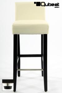 Edler Holzbarhocker B Ware wei Barhocker Holz Schwarz mit Lehne verstellbare Bodengleiter ECHT LEDER "Chris"