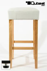 Edler Holzbarhocker Barhocker Holz wei Holzgestell Natur Bodengleiter verstellbar ECHT LEDER "Ben"