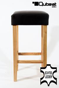 Edler Holzbarhocker braun Barhocker Holz Holzgestell Natur ECHT LEDER "Ben"