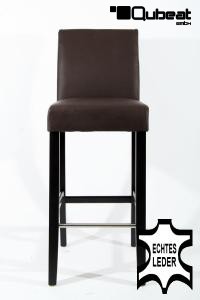Edler Holzbarhocker braun Holzgestell Barhocker Holz Schwarz mit Lehne ECHT LEDER "Michael"