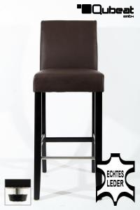 Edler Holzbarhocker braun Holzgestell Barhocker Holz Schwarz mit verstellbaren Bodengleitern und Rckenlehne ECHT LEDER "Michael"