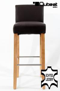 Edler Holzbarhocker braun Holzgestell B-WARE Natur mit Lehne ECHT LEDER "Chris"