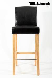 Edler Holzbarhocker braun Holzgestell Holzhocker Natur mit Lehne "Michael"