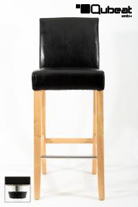 Edler Holzbarhocker braun Holzgestell Holzhocker Natur mit verstellbaren Bodengleitern und Lehne "Michael"