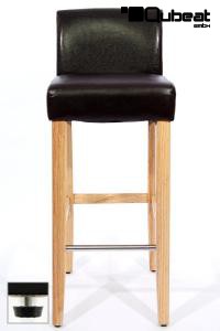 Edler Holzbarhocker braun Holzgestell Natur mit Lehne und verstellbaren Bodengleitern "Chris"