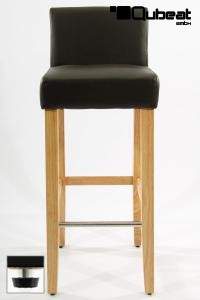 Edler Holzbarhocker braun Holzgestell Natur mit Lehne und verstellbaren Bodengleitern ECHT LEDER "Chris"