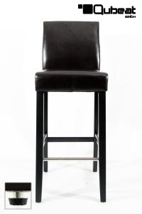 Edler Holzbarhocker braun Holzgestell schwarz Barhocker Holz mit verstellbaren Bodengleitern und Rckenlehne "Michael"