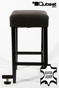 Edler Holzbarhocker braun Holzgestell Schwarz mit verstellbaren Bodengleitern ECHT LEDER "Ben"