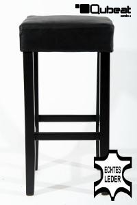 Edler Holzbarhocker schwarz Holzgestell Barhocker Holz Schwarz ECHT LEDER "Ben"