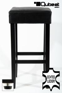 Edler Holzbarhocker schwarz Holzgestell Barhocker Holz Schwarz verstellbare Bodengleiter ECHT LEDER "Ben"  B-WARE