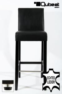 Edler Holzbarhocker schwarz Holzgestell B-Ware aus Gummibaum mit Lehne verstellbare Bodengleiter ECHT LEDER "Michael"