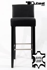 Edler Holzbarhocker schwarz Holzgestell B-WARE Schwarz mit Lehne ECHT LEDER "Chris"