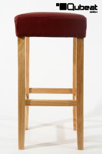 Edler Holzbarhocker weinrot Barhocker Holz Holzgestell Natur ECHT LEDER "Ben"