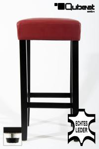 Edler Holzbarhocker weinrot Barhocker Holz verstellbare Bodengleiter Holzgestell Schwarz ECHT LEDER "Ben"