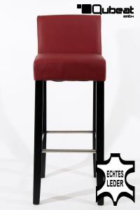 Edler Holzbarhocker weinrot Holzgestell B-WARE Schwarz mit Lehne Barhocker Holz ECHT LEDER "Chris"