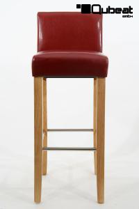 Edler Holzbarhocker weinrot Holzgestell Natur mit Lehne "Chris"