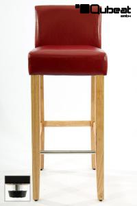 Edler Holzbarhocker weinrot Holzgestell Natur mit Lehne verstellbare Bodengleiter "Chris"