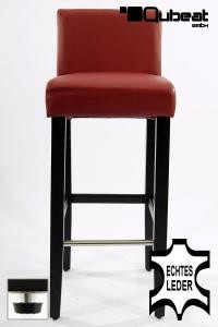 Edler Holzbarhocker weinrot Holzgestell Schwarz mit Lehne Barhocker Holz verstellbare Bodengleiter ECHT LEDER "Chris"