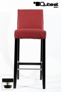 Edler Holzbarhocker weinrot Holzgestell Schwarz mit Lehne und verstellbaren Bodengleitern ECHT LEDER "Michael"