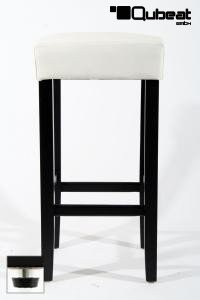 Edler Holzbarhocker wei Holzgestell Barhocker Holz Schwarz Bodengleiter verstellbar ECHT LEDER "Ben"