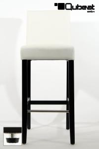 Edler Holzbarhocker wei Holzgestell Schwarz mit Lehne und verstellbaren Bodengleitern ECHT LEDER "Michael"
