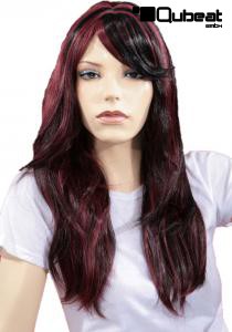 Long wig with black hair and pink highlights