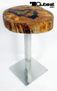 Massivholztisch, 10cm Naturholzplatte, Massivholzplatte Echtholztisch, Baumkante  40-50 cm, gelt, Hhe 82 cm Made in Germany Unikat