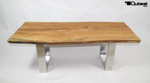 Massivholztisch Couchtisch Beistelltisch 132 cm Echtholz Baumkante gelt Made in Germany Unikat