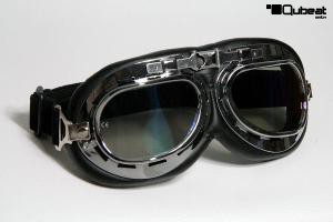 Motorcycle Goggles Classic, Chrome - Tinted Lenses Rainbow