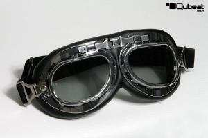 Motorradbrille Chromfarben, Pilotenbrille im Nostalgie-Look - getntes Glas Smoke
