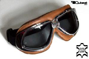Motorradbrille Fliegerbrille Brille Biker ECHT LEDER braun mit getnten Glsern