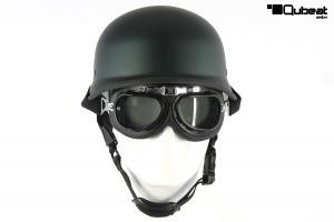 Motorradhelm Halbschale Stahlhelm olivgrn Gr. L mit Motorradbrille klassisch schwarz getnt