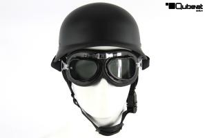 Motorradhelm Halbschale Stahlhelm schwarz matt Gr. L mit Motorradbrille klassisch schwarz get�nt